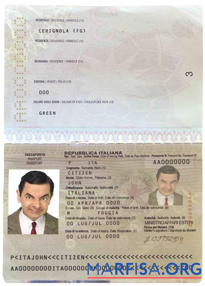 Downloadable Italy passport example